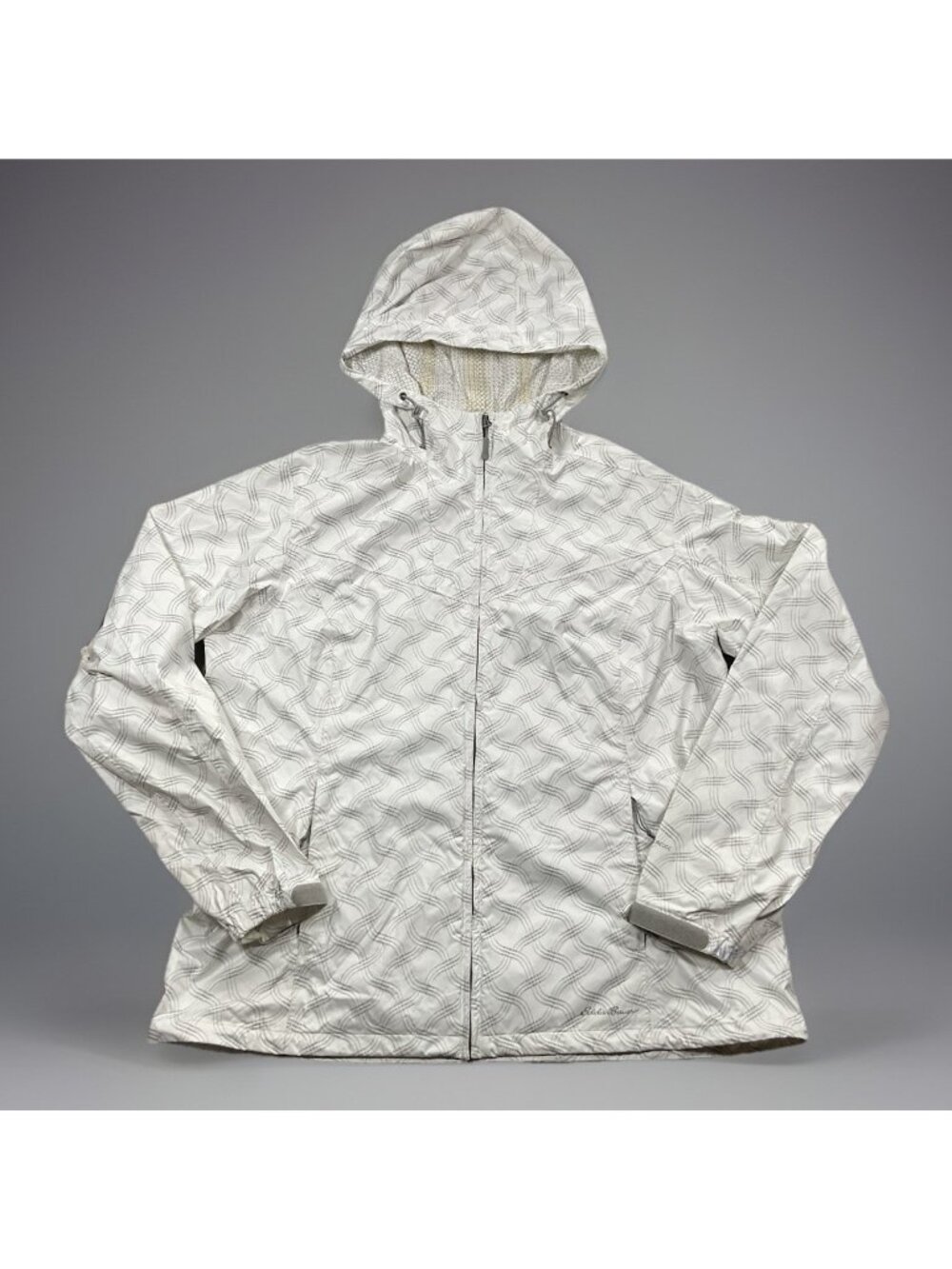 Eddie Bauer Jacket Size XL Womens White & Gray Hooded Shell Fun design Gorpcore